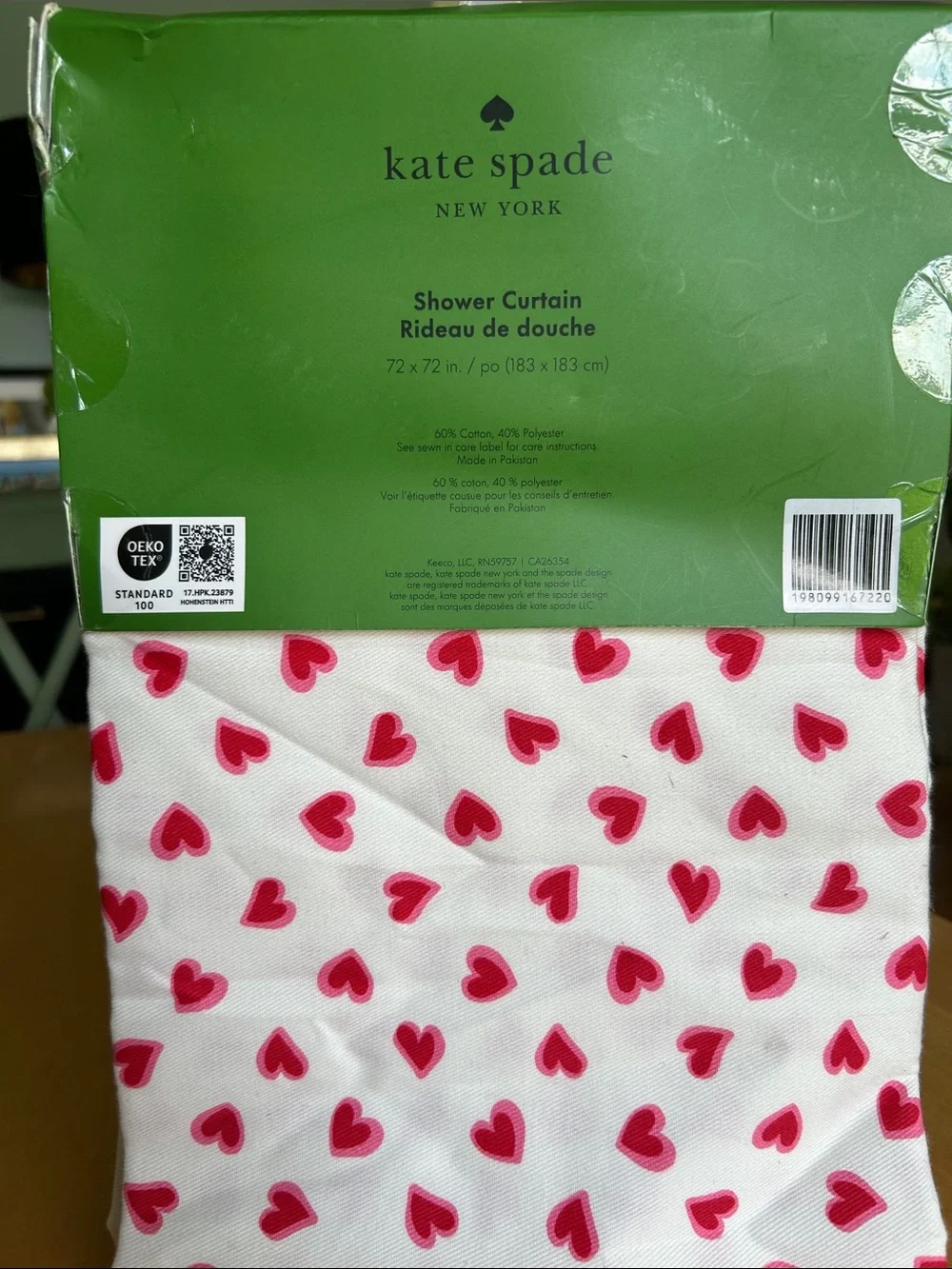 kate spade Shower Curtain “Brushstroke Hearts” NWT Red Pink Bath